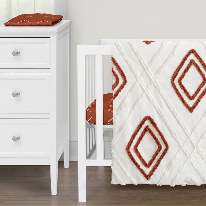 Sweet Jojo Designs Rust Orange Boho Arrow Boy Girl 3pc Mini Crib Bedding Set Ivory Modern Bohemian Gender Neutral Shabby Chic