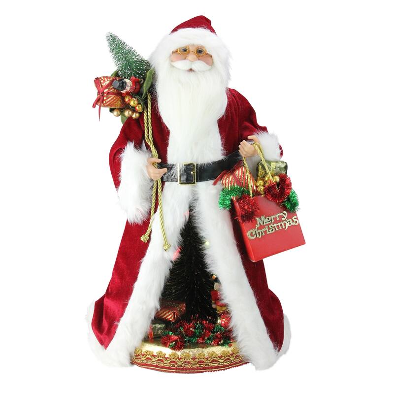 20" Red White B/O Musical Santa Claus LED Scene Figurine