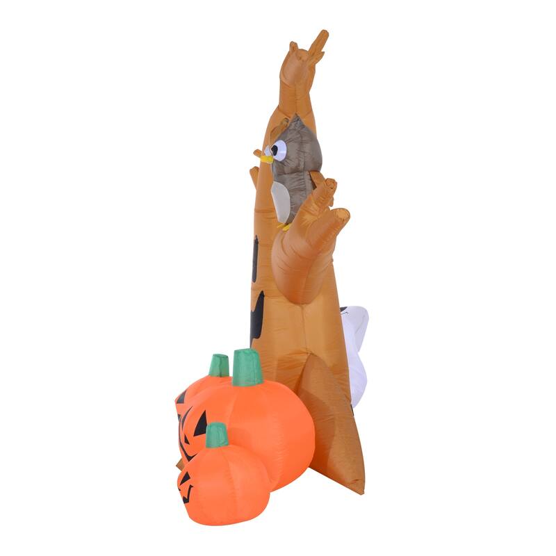 HOMCOM 7.5' Outdoor Tree and Ghost Inflatable Halloween Decoration with Wise Owl and Jack-o'-Lanterns