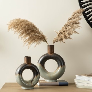 Glitzhome Set of 2 Two-tone Color with Circle Hollow Ceramic Table ...
