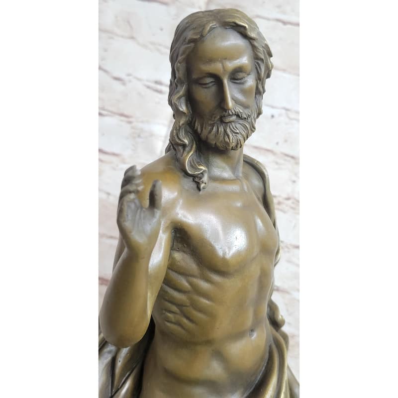Jesus Christ Seated Bronze Statue Sculpture Marble Base Religious Christianity Decor By Valli