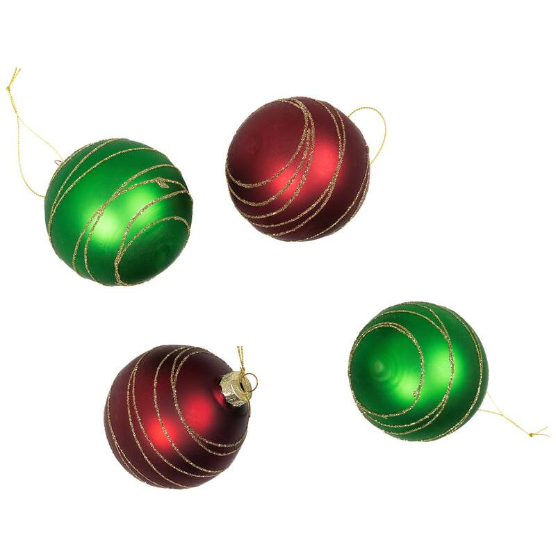 4ct Glass RedGreen Matte Christmas Ball Ornaments 3.25-Inch (80mm)