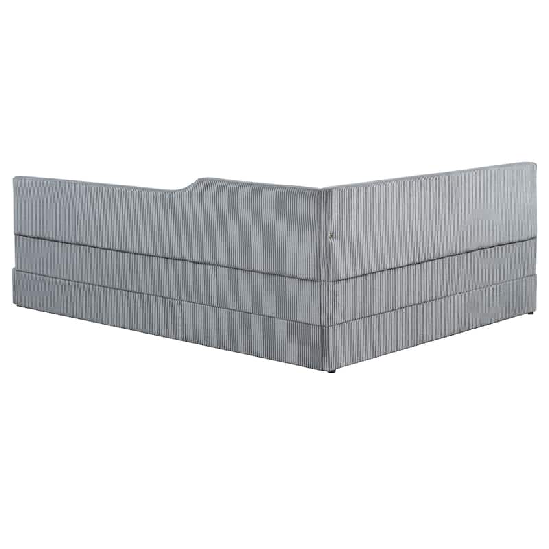 Full Size L-Shaped Corduroy Daybed, Upholstered Sectional Sofa Bed for Guest Room