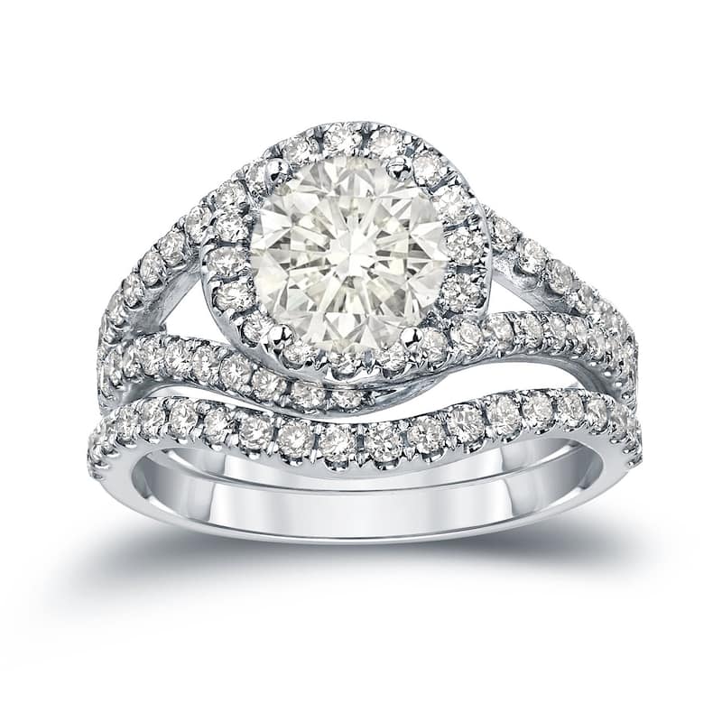Auriya 14k Gold 1 7/8ctw Halo Diamond Engagement Ring Set Certified - White - 4