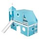 preview thumbnail 8 of 7, Blue Twin Size Pine Wood Castle Bunk Bed with Slide, Tent, Tower, Guardrail
