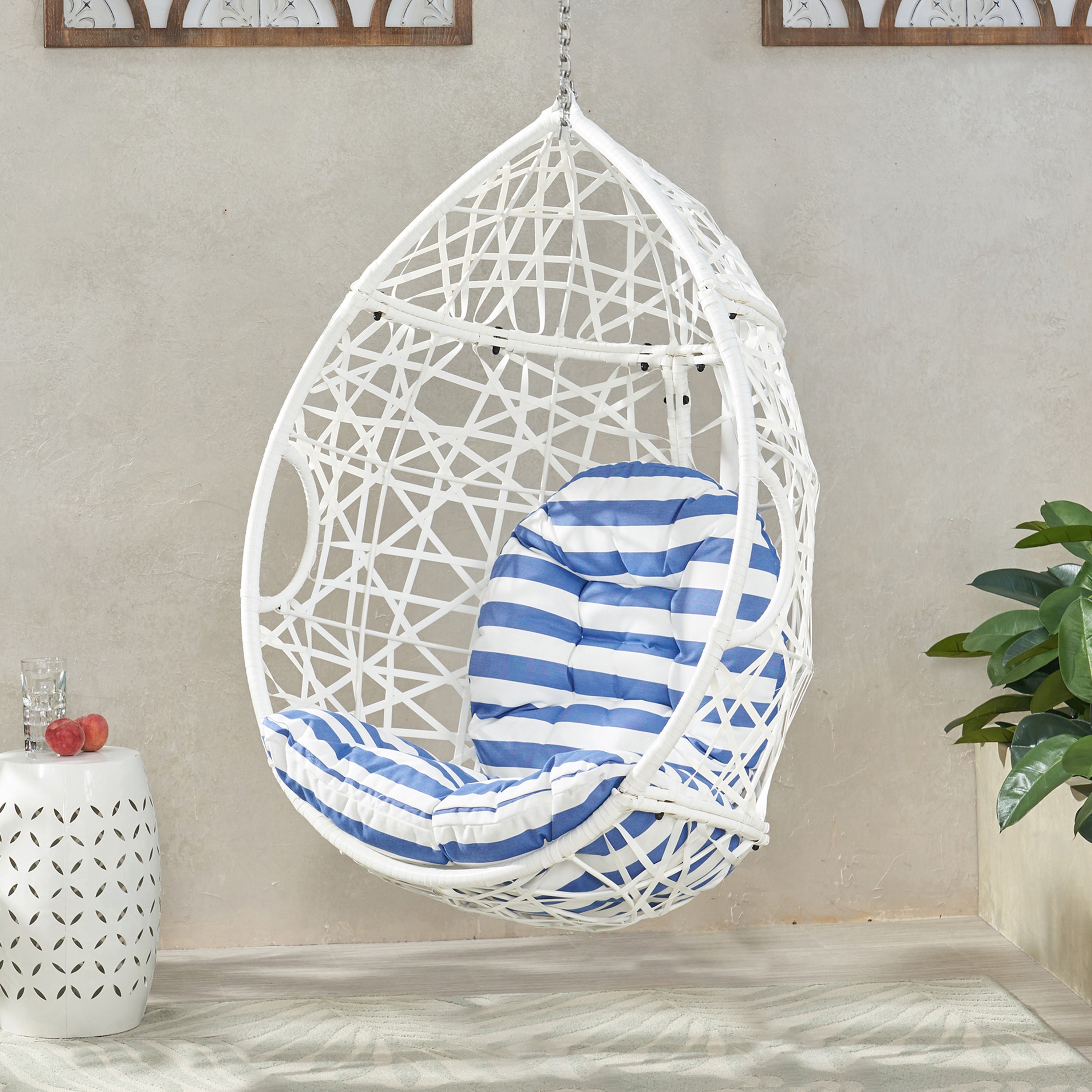 White hanging chair with stand on sale