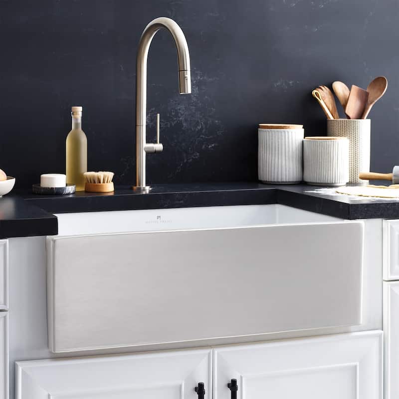 Dreamer Fireclay Farmhouse Kitchen Sink - 30" x 17.75" x 10" - Silver