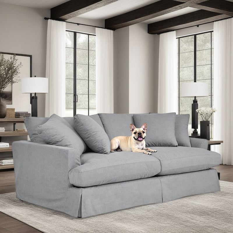 Ciara 93" Modern Upholstered Slipcovered Cloud Sofa Couch - Slate Gray