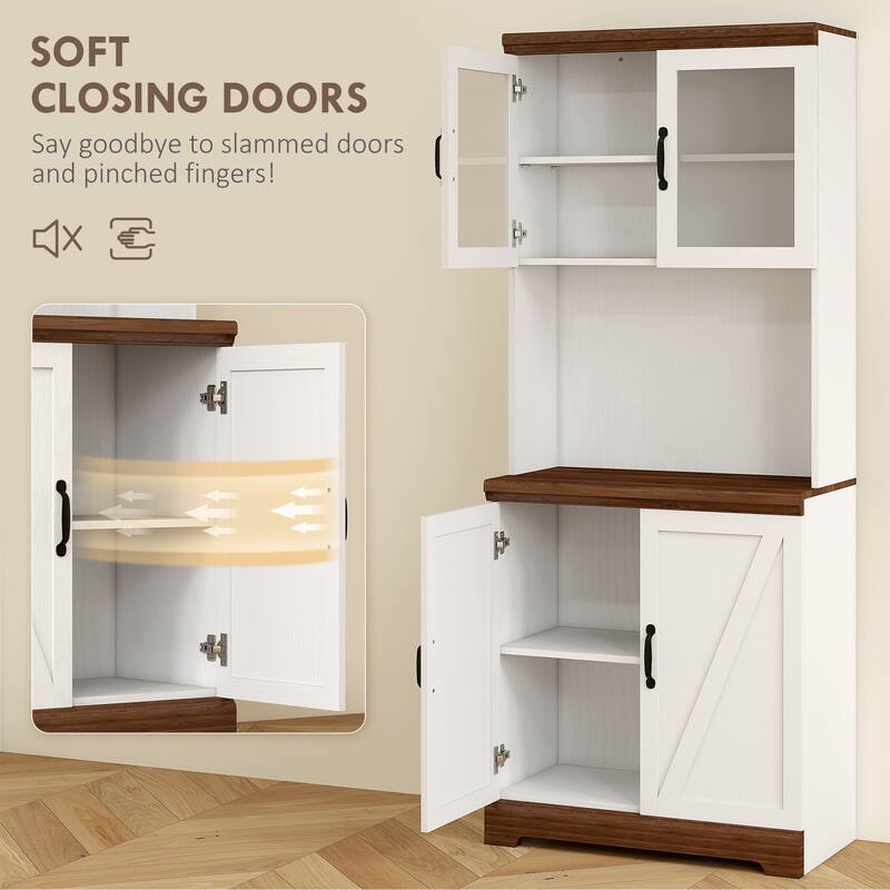 Tall Pantry Storage Cabinet with Countertop and Shelves for Kitchen Dining Room Living Room - 28.3" W x 15.7" D x 70.1" H