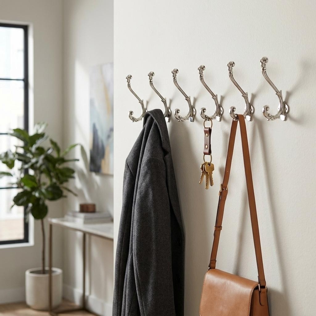 HomeRoots Set of Six Silver Cast Iron Baroque Scroll Wall Hooks - 1.50 in. x 6.00 in. x 3.00 in.