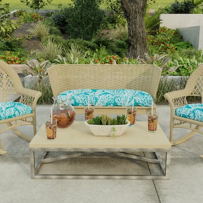 44" x 18" Turquoise Nautical Contoured Outdoor Wicker Bench Cushion - 18'' L x 44'' W x 4'' H