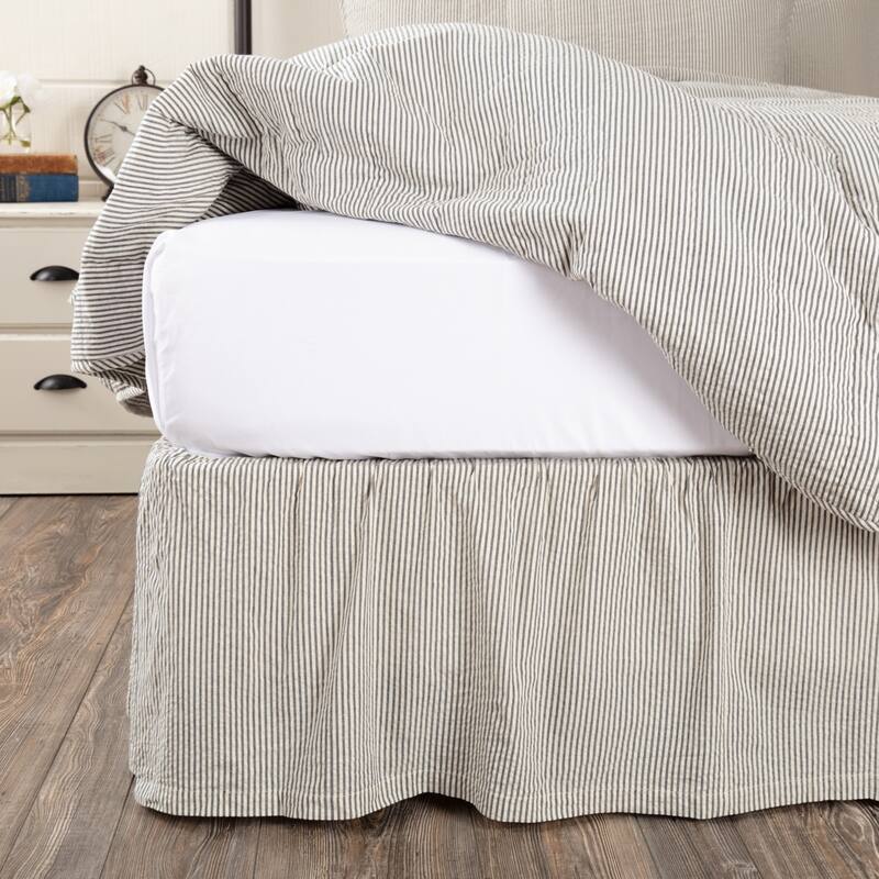 Hatteras Seersucker Blue Ticking Stripe Bed Skirt - Queen