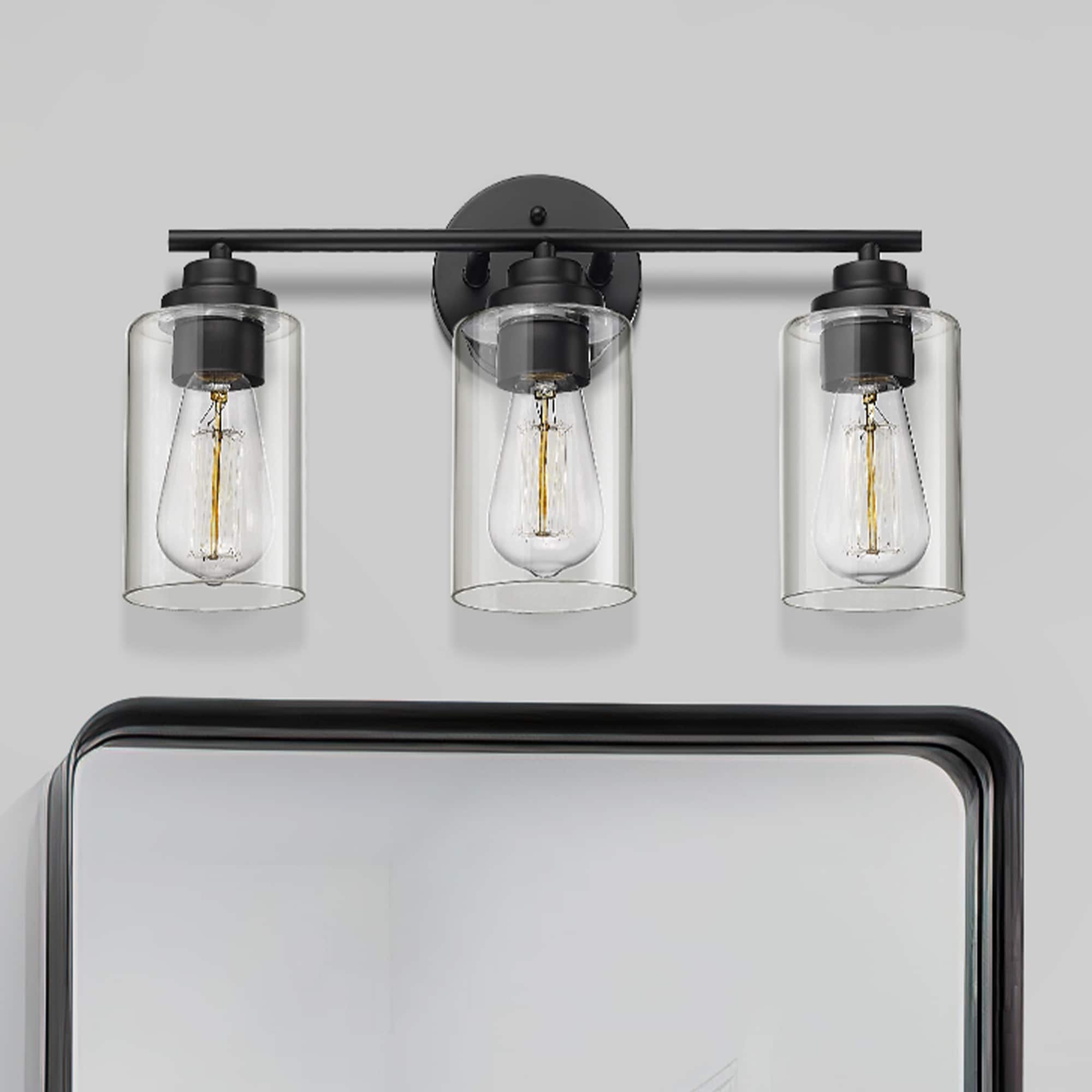 3-Light Bathroom Vanity Lights,Black with Clear Glass Shade - On Sale ...