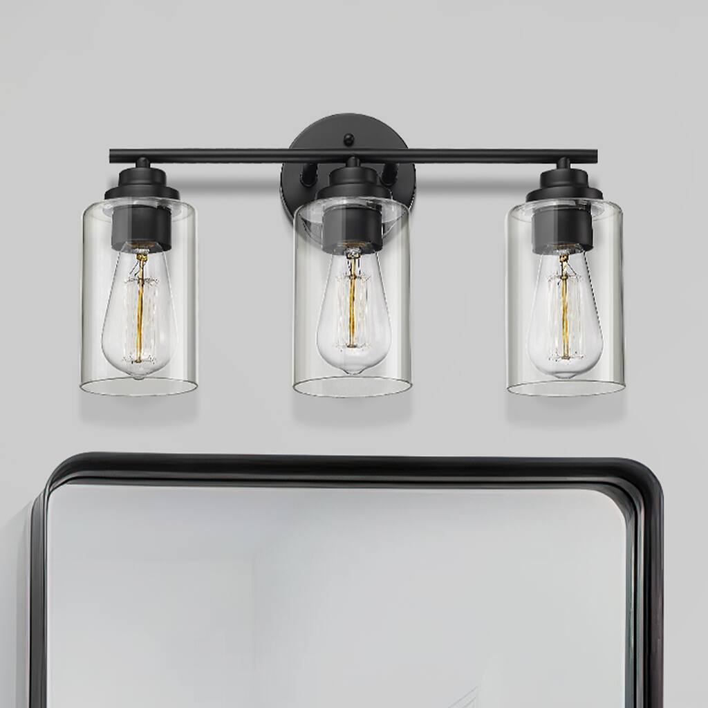 3-Light Bathroom Vanity Lights,Black with Clear Glass Shade