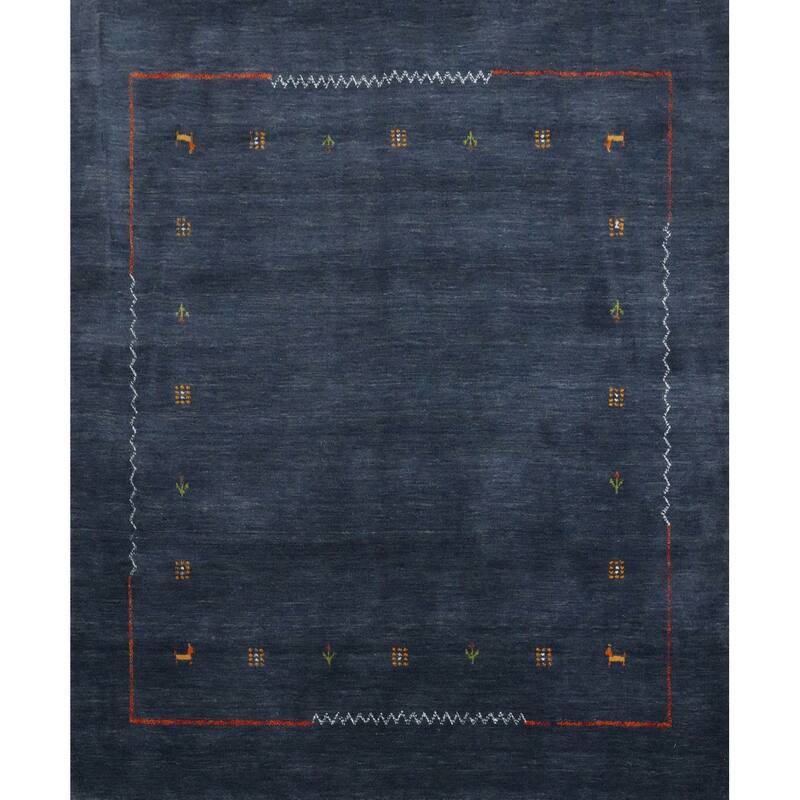 Hand Knotted Oriental 100% Wool Carpet Tribal Animal Pictorial Navy Blue & Blues Gabbeh Area Rug - 4' 11'' X 5' 0''