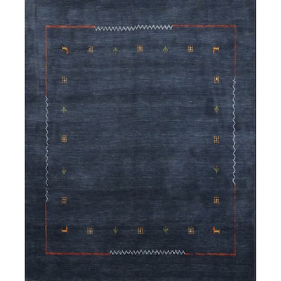 Hand Knotted Oriental 100% Wool Carpet Tribal Animal Pictorial Navy Blue & Blues Gabbeh Area Rug - 4' 11'' X 5' 0''