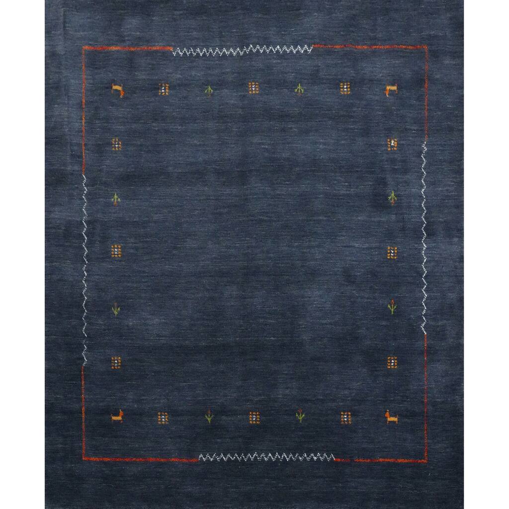 Hand Knotted Oriental 100% Wool Carpet Tribal Animal Pictorial Navy Blue & Blues Gabbeh Area Rug - 4' 11'' X 5' 0''