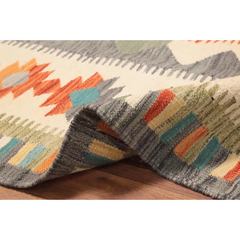 Hand Woven Oriental 100% Wool Carpet Southwestern Tribal Oranges & Rust Kilim Area Rug - 9' 8'' X 6' 5''