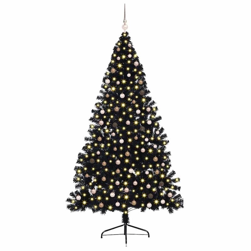 vidaXL Artificial Pre-lit Christmas Tree with 300 LEDs Black 94.5" PVC - 94.5