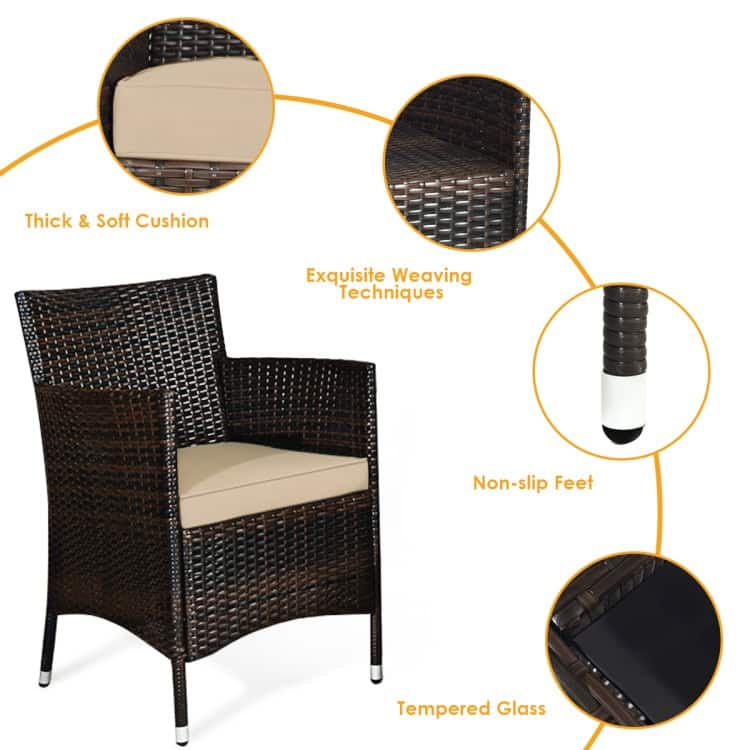 Rattan Patio Conversation Furniture Set with Glass Table and Comfortable Sofa - 4 Pcs