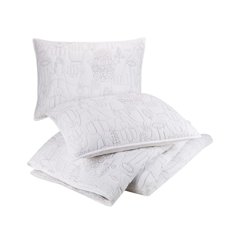Hamsa Cloud White 3-Piece Quilt Set by Jungalow