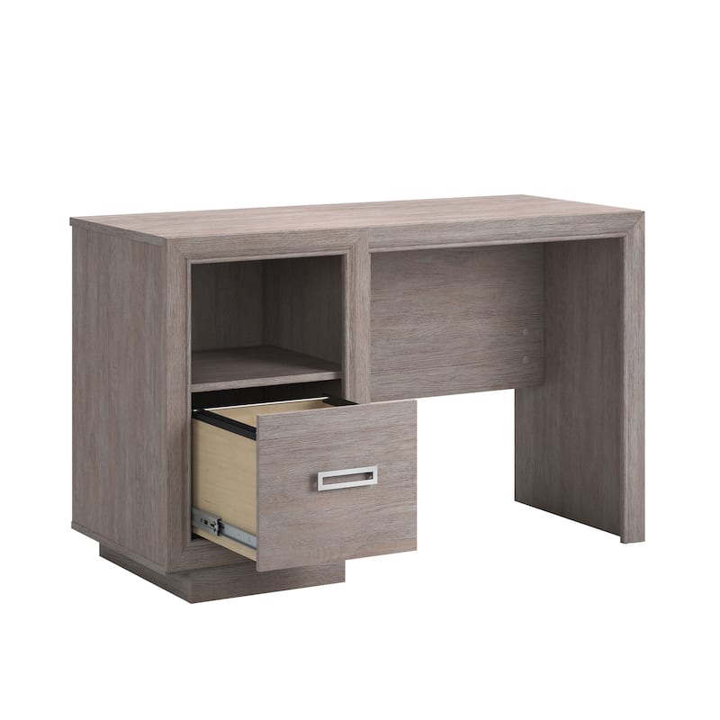 Wood Modern Desk with a File Drawer, Medium Gray