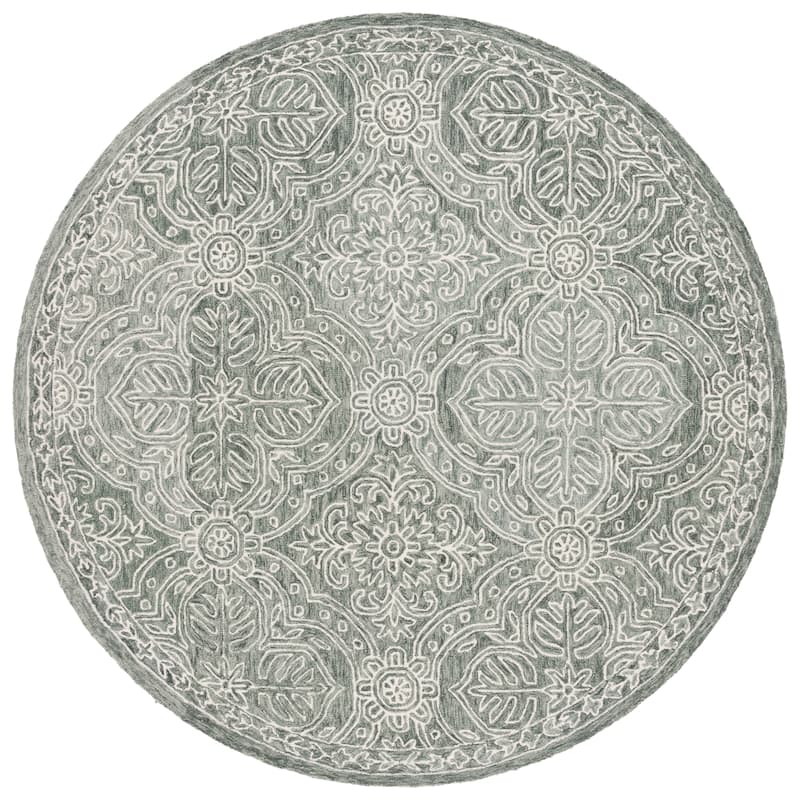 Lauren Ralph Lauren Handmade Etienne French Country Geometric Wool Rug - 7' Round - Sage/Ivory