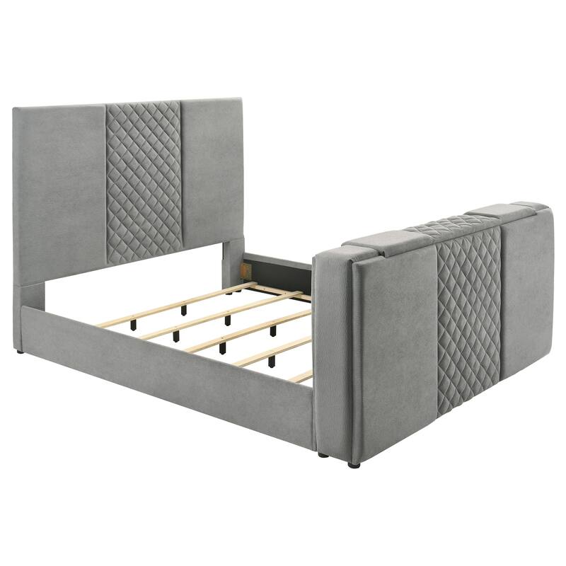 Tara 61-inch Upholstered Panel TV Bed Grey - King