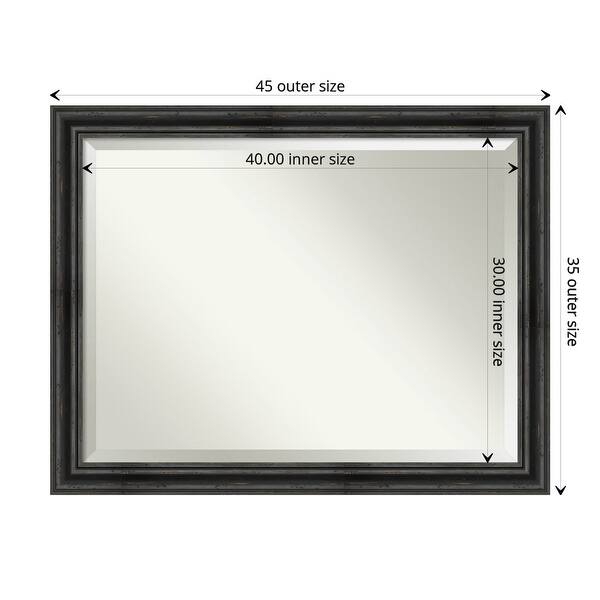 dimension image slide 3 of 5, Beveled Wood Wall Mirror - Rustic Pine Black Frame