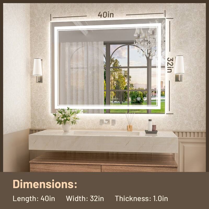 KEONJINN LED Lighted Bathroom Vanity Mirror 3 Colors Lights Wall Mirror
