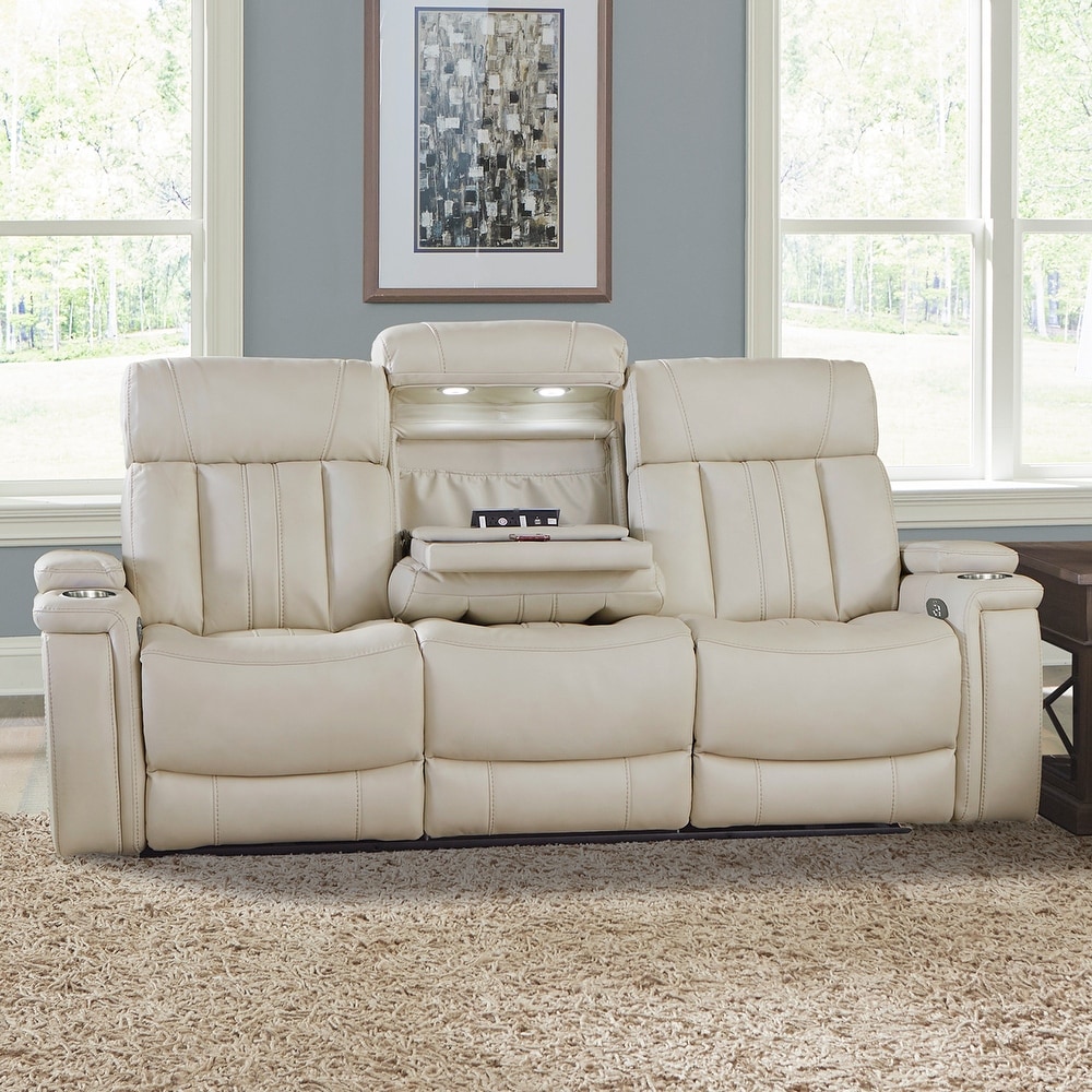 Off white leather reclining sofa store
