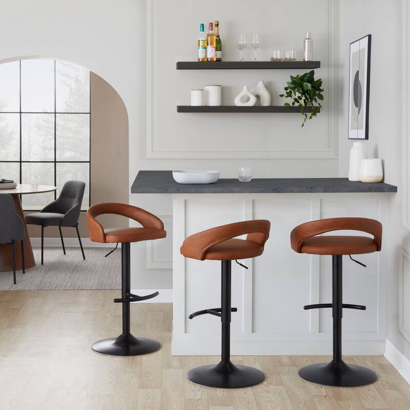 Grotto Upholstered Adjustable Barstool with Black Base