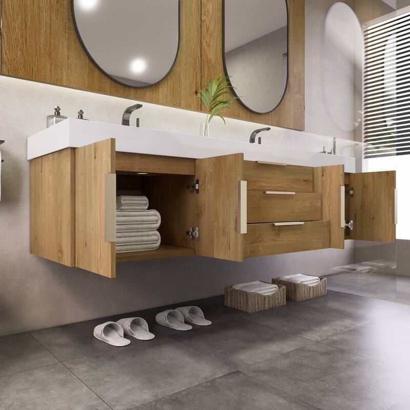 Noble 72" Wall Mounting Vanity with Reinforced Acrylic Double Sink