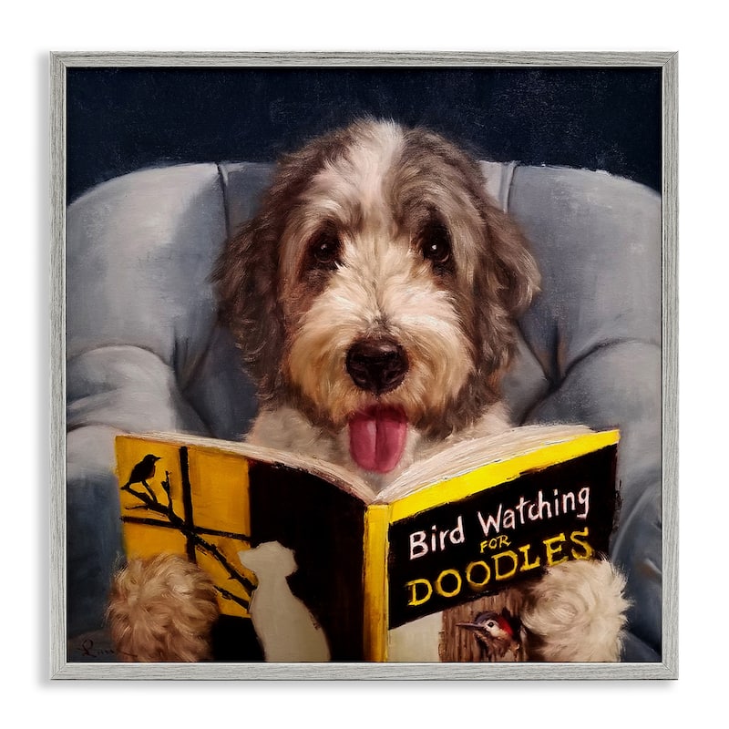 Stupell Bird Watching Doodle Funny Pet Dog Portrait Painting, 12x12, Framed Wall Art, Design by Lucia Heffernan