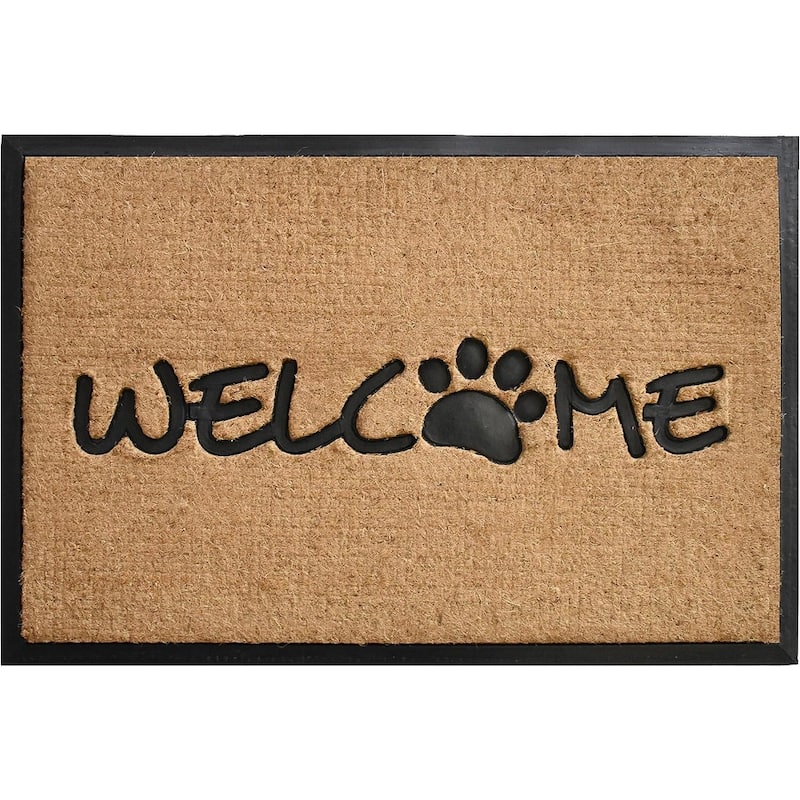 HomeRoots 24" X 36" Natural And Black Coir Welcome Outdoor Door Mat - 24' X '36