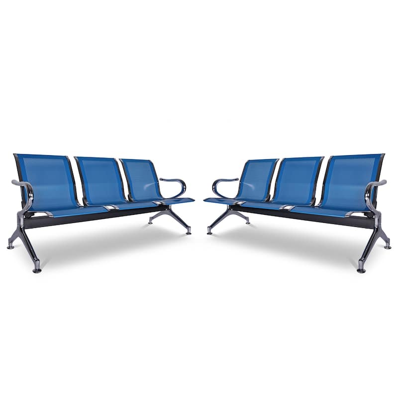 Kinbor 3-Seat Airport Reception Waiting Chair Bank Salon Barbershop Bench Guest Chair - 6 seat-Blue