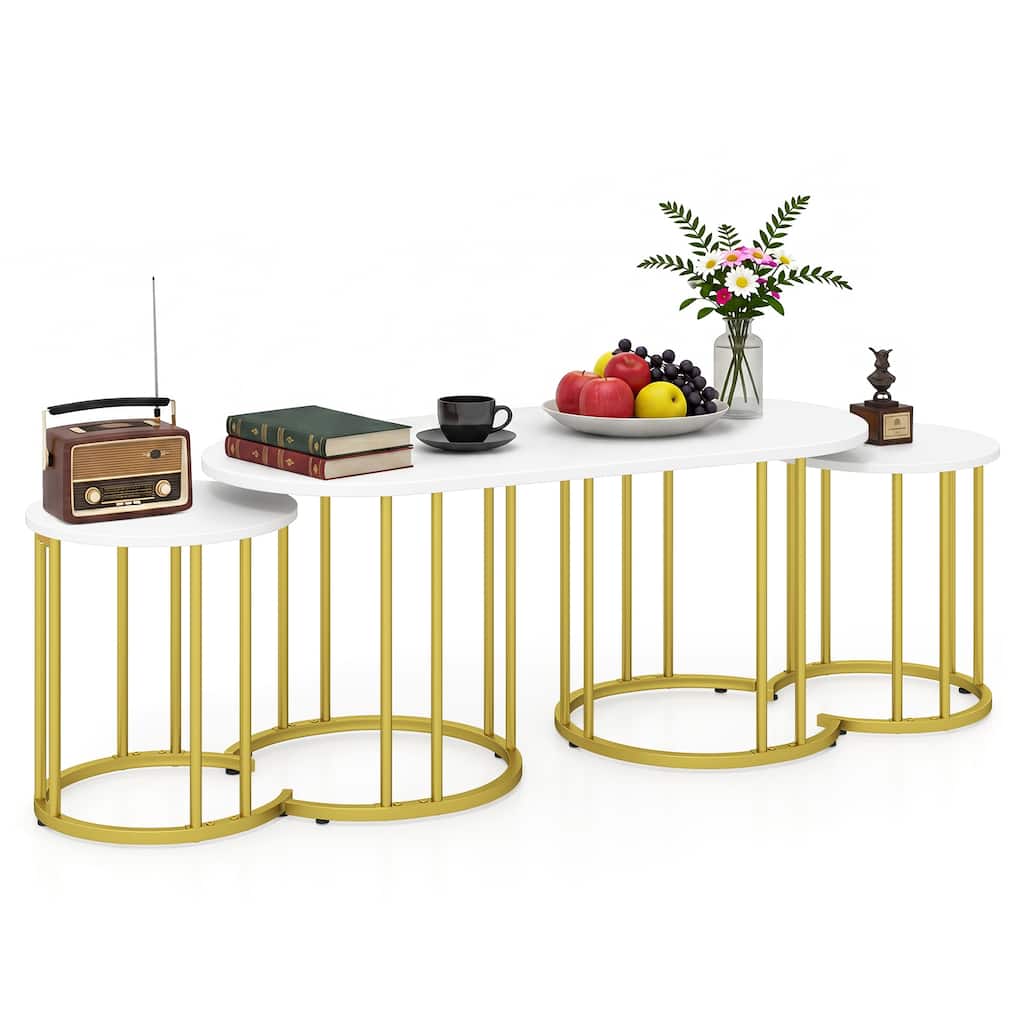 Costway Nesting Coffee Table Set of 3 with Faux Marble Tabletop & - See Details