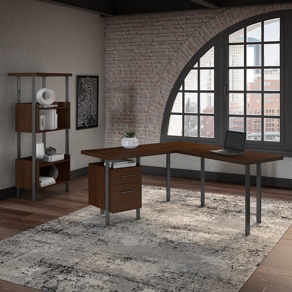 Copper Grove Adelphi Lshaped Desk with 4shelf Bookcase Overstock 28601902