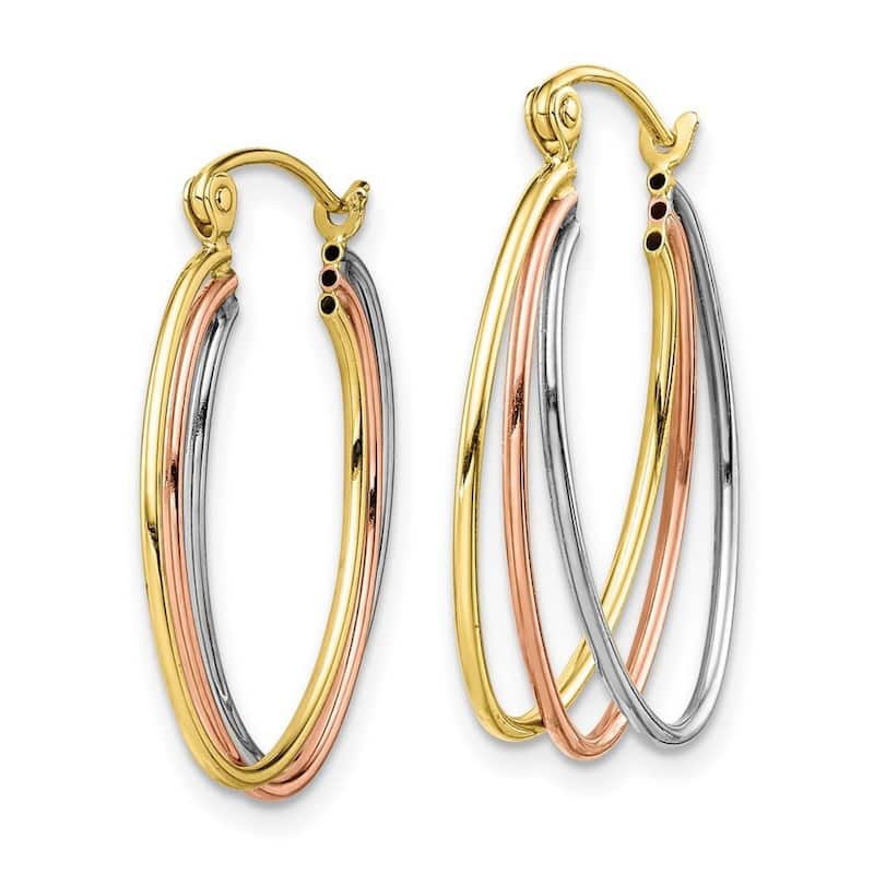 Curata 10k Tri color Gold Polished Triple Hoop Earrings - 24.97x20.07mm