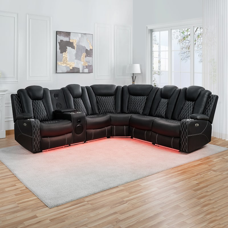 Premium Air Leather Home Theater Loveseat with LED Lights, Recliner with Built-in Speakers & Wireless Charging