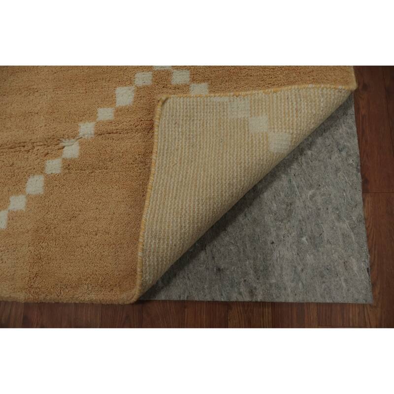 Hand Knotted Oriental 100% Wool Carpet Modern Geometric Yellow & Gold Moroccan Area Rug - 12' 1'' X 9' 1''