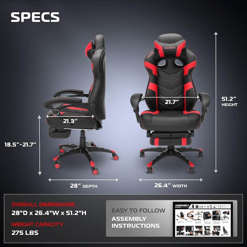 RESPAWN 110 Pro Gaming Chair - Gaming Chair with Footrest, Ergonomic Computer Desk Chair