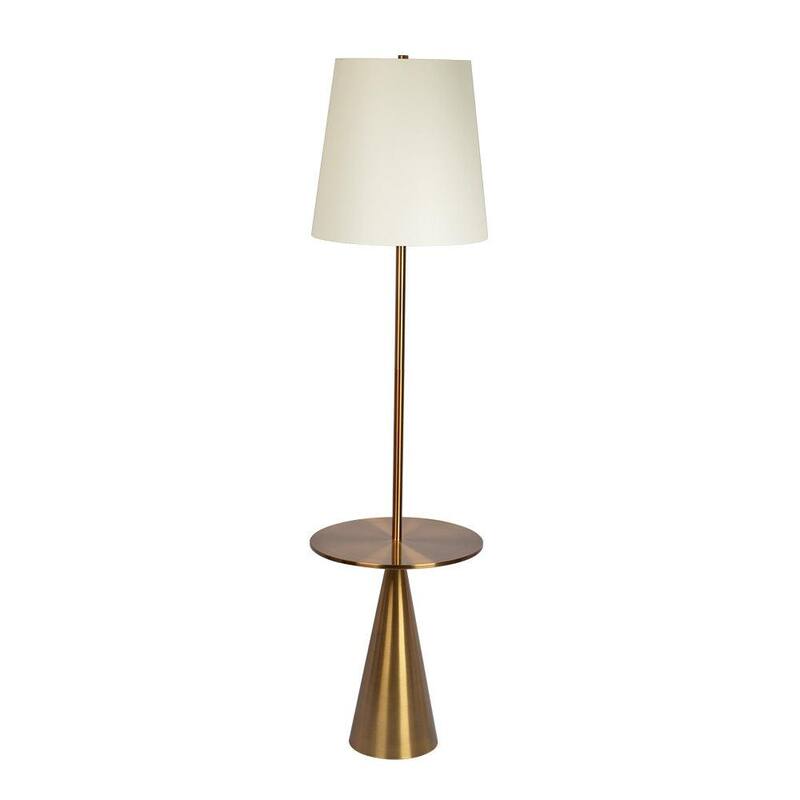Celestial Modern Floor Lamp with Brass Accent Table with Large White Shade - Gold,White