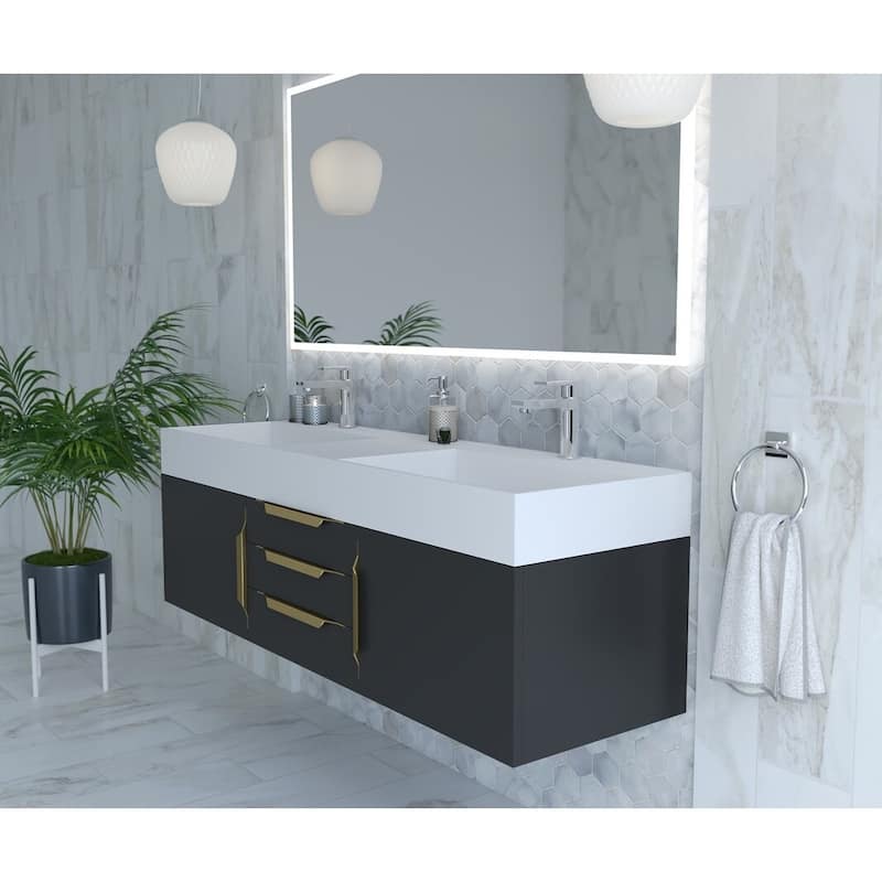 Amazon 60" Wall Mounted Bathroom Vanity Set w/ White Top
