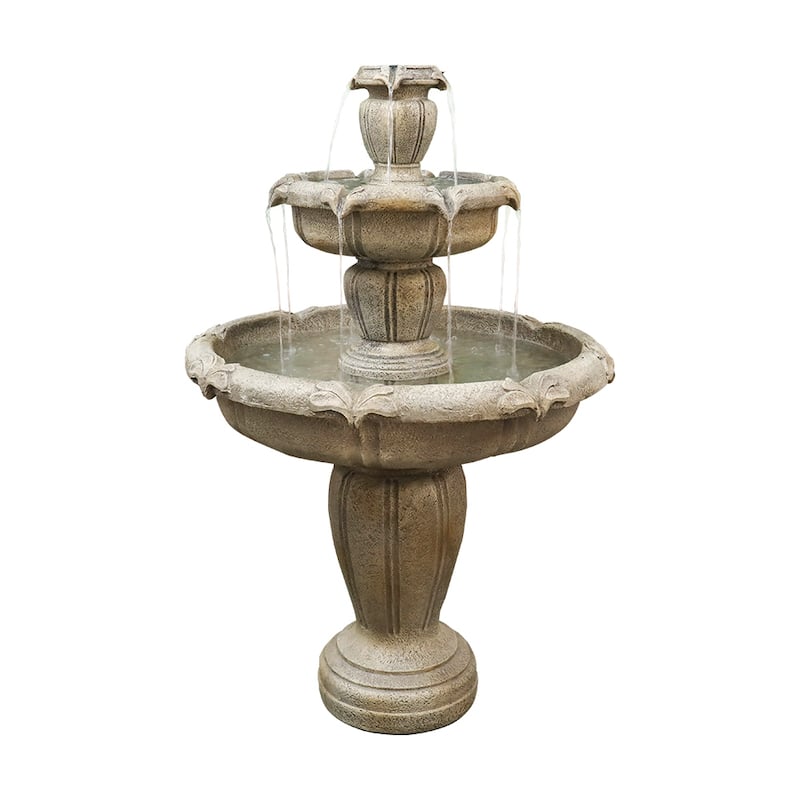 48''H 3-Tiered Modern Glass Fiber Outdoor Waterfall Fountain