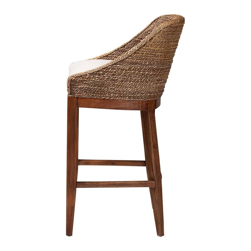 Jasper Seagrass Bar Stool with Mahogany Wood Frame - Coastal Seating with Woven Wingback and Cushioned Seat for Bar Island
