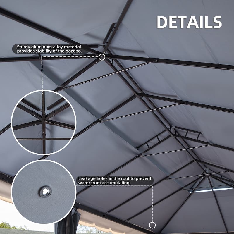 EROMMY Outdoor Canopy Gazebo Double Roof Patio Gazebo with Soft Top, includes Curtains