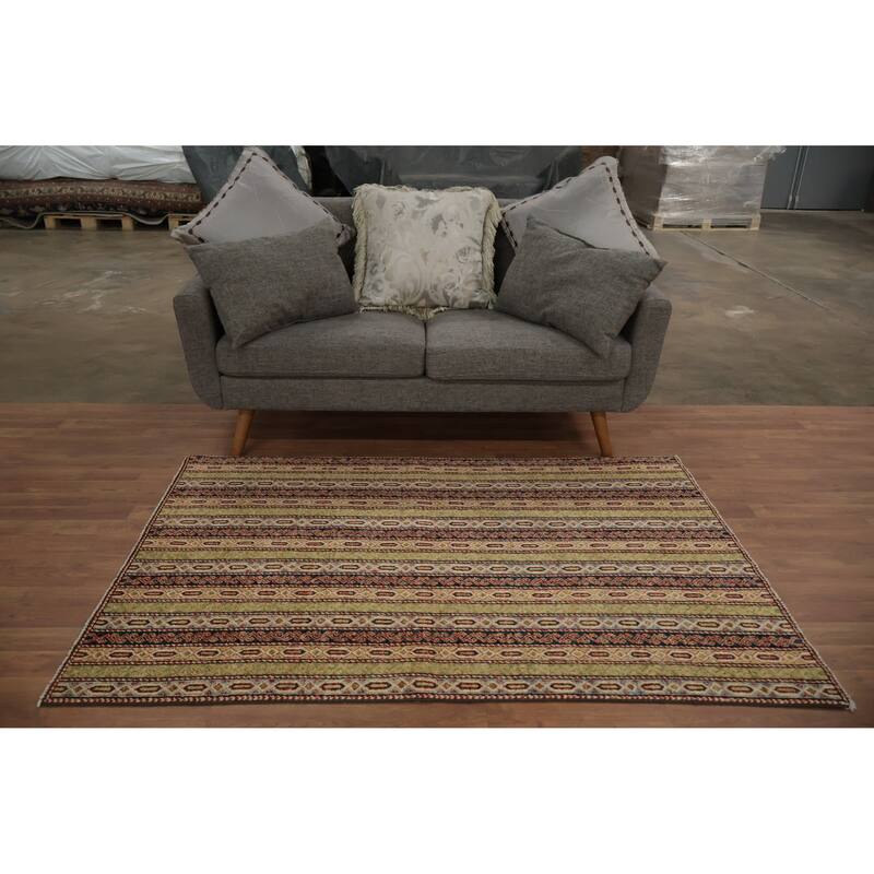 Hand Knotted Oriental 100% Wool Carpet Traditional Geometric Multi-Colored Kazak Area Rug - 5' 11'' X 3' 10''