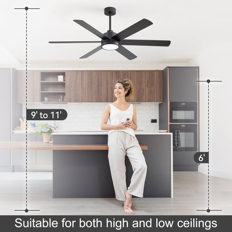 60" Reversible 10-Blade LED Ceiling Fan with Light and Remote