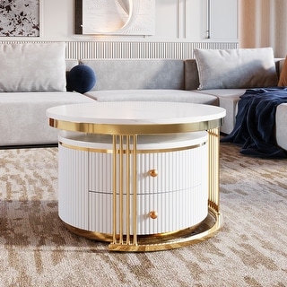 Modern 2 Pieces Round Nesting Coffee Table with Drawers - Bed Bath ...